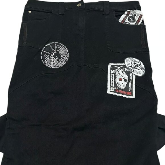 Vintage Lip Service Ruffle Denim Maxi Patch Skirt Black Large - Picture 3 of 14